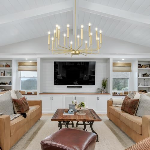 Modern Gold Farmhouse Chandelier with 16 Lights