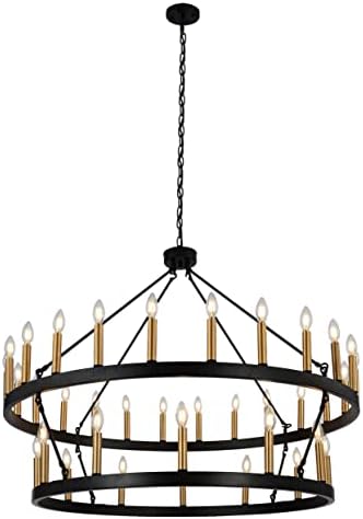 YZZY 36-Light Wagon Wheel Chandelier 2 Tier Farmhouse Style