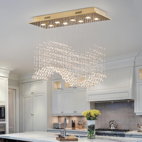 Siljoy 8 Light Wave Crystal Chandelier Modern Gold Flush Mount Ceiling Light