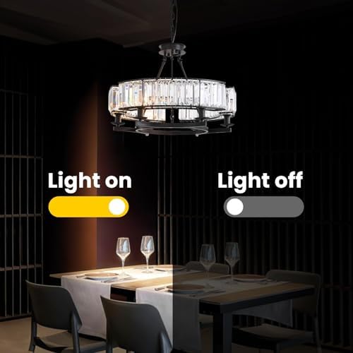 NOXARTE 6 Light Round Crystal Chandelier Black Iron Frame
