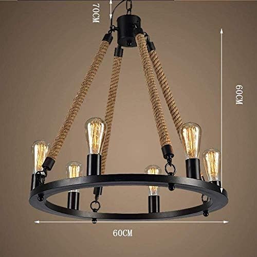 6-Flame Industrial Hemp Rope Chandelier