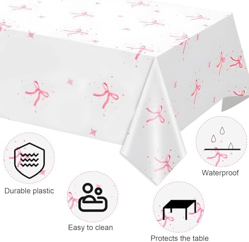BOXOB 2pcs Coquette Pink Bow Tablecloth Wedding Baby Shower Decor