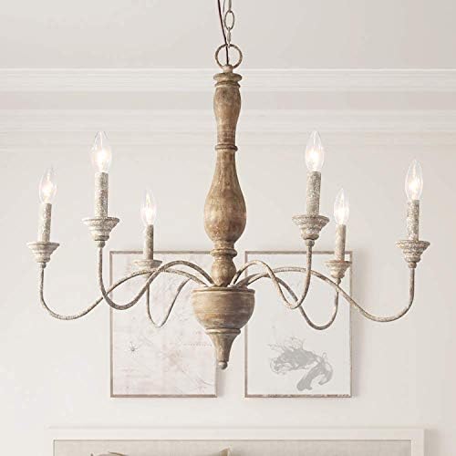 LNC French Country 6 Light Wood Chandelier with Rust Arms