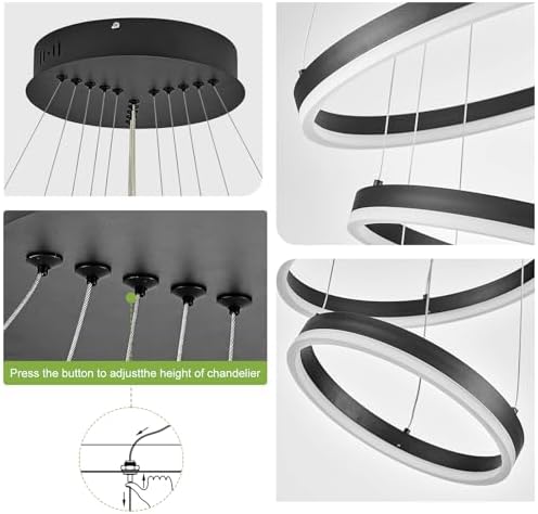 5-Rings LED Chandelier Black Dimmable with Remote Control