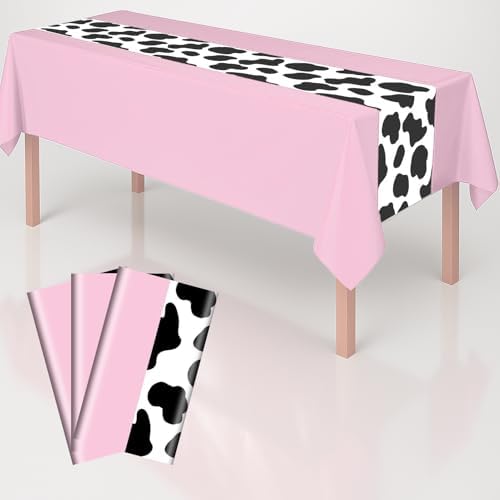 3 Pack Pink Cow Print Tablecloth 108 x 54 Inch Party Cover