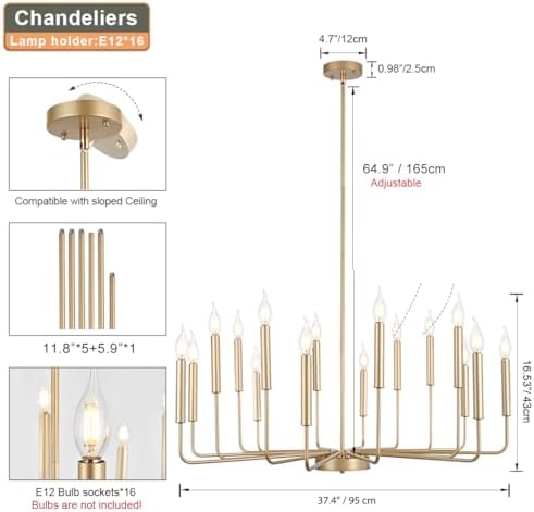 Modern Farmhouse Gold Chandelier 16-Light