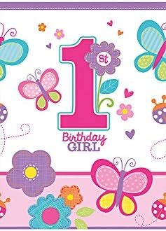 Amscan Plastic Table Cover Flowers and Butterflies 1st Birthday Girl