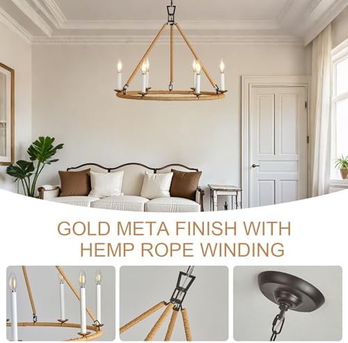 Wagon Wheel Chandelier 6 Light Gold Farmhouse Ceiling Light