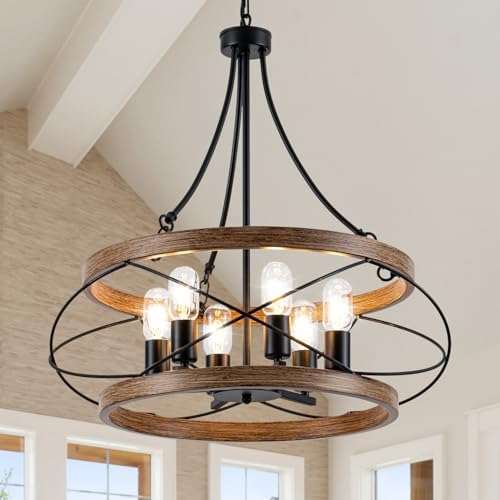 6 Light Farmhouse Chandelier 2362 Inch Rustic Drum Pendant Lighting
