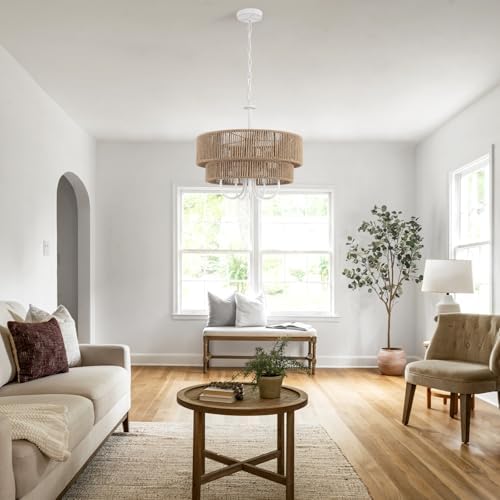 18 Inch Rattan Chandelier with Wicker Shade