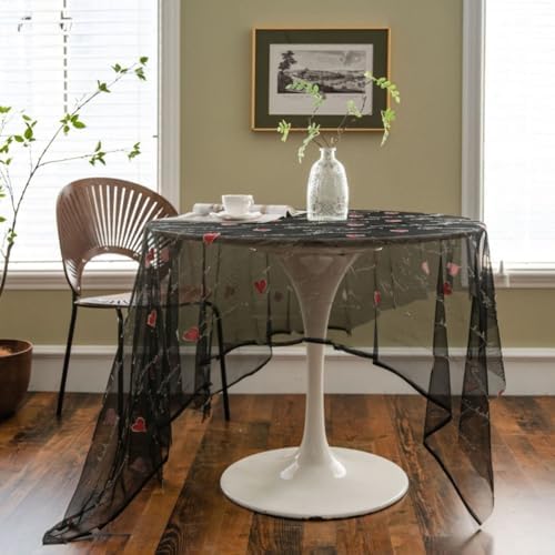 Kids Table Cloths Heart Lace Design Red
