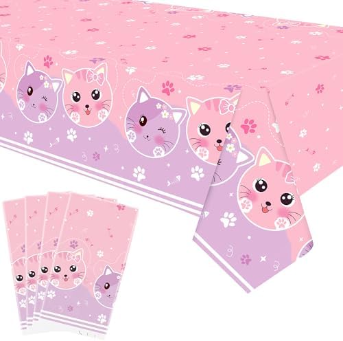 4 Pack Cat Themed Tablecloth for Birthday Parties
