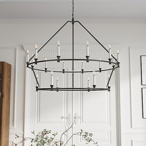 Aiwen 18 Light Wagon Wheel Chandelier 49 Inch Industrial 2 Tier Ceiling Light