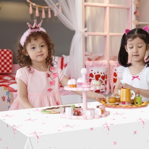 BOXOB 2pcs Coquette Pink Bow Tablecloth Wedding Baby Shower Decor