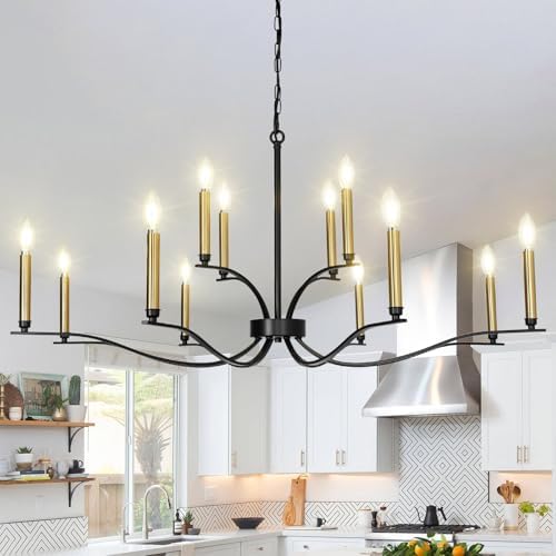 12 Light Black Chandelier with Gold Sockets