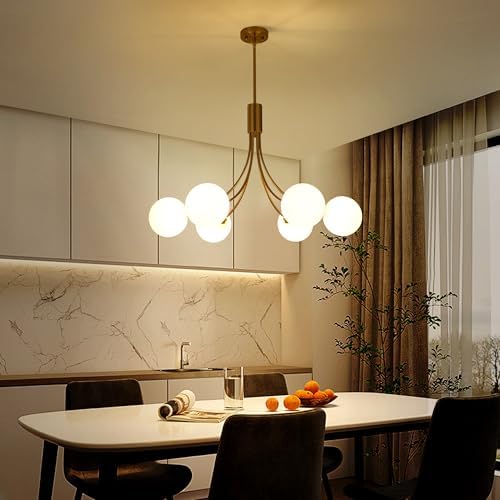 6 Light Gold Farmhouse Chandelier for Dining Room and Living Room
