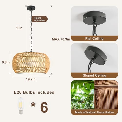 Rattan Farmhouse 5-Light Chandelier for Dining Room