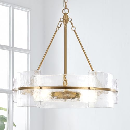 Modern Gold Textured Glass Drum Chandelier 22 inches