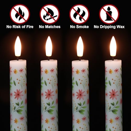 Floral Flameless Taper Candles with Remote Timer