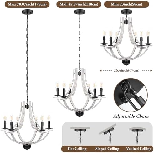 6-Light Farmhouse Chandelier with Adjustable Height