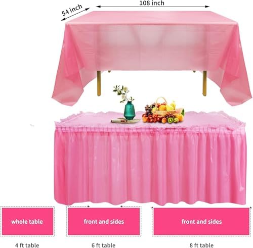 5 Pack Plastic Table Skirts and Cloths for Rectangle Tables Pink