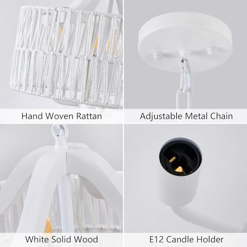 Rattan Chandelier Dining Room 4 Light Pendant Light Fixture