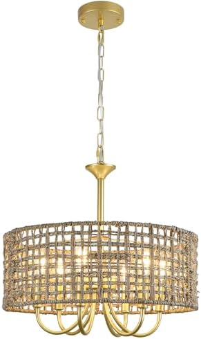 6-Light Rattan Chandelier for Dining Room and Kitchen