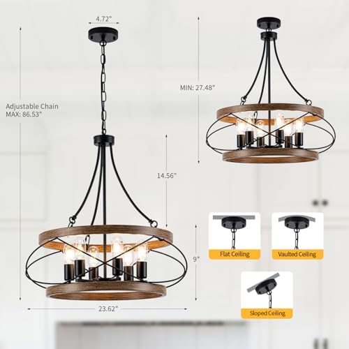 6 Light Farmhouse Chandelier 2362 Inch Rustic Drum Pendant Lighting