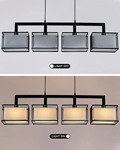 Modern Rectangular Chandelier with 4 Lights and Fabric Shade