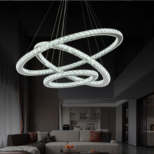 Siljoy LED Chandelier 3 Crystal Rings Modern Ceiling Light