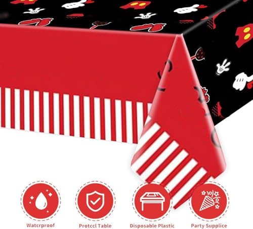 3pcs Cartoon Mouse Party Tablecloths Black Red 86x52in