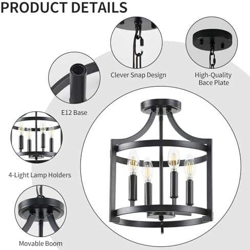 Black Modern Farmhouse Chandelier Dining Room Light