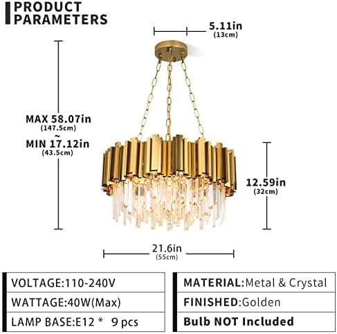 Modern Gold Crystal Chandelier with 9 Lights