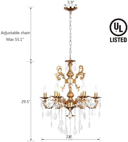 Crystal Chandelier Modern Antique Gold 6-Light