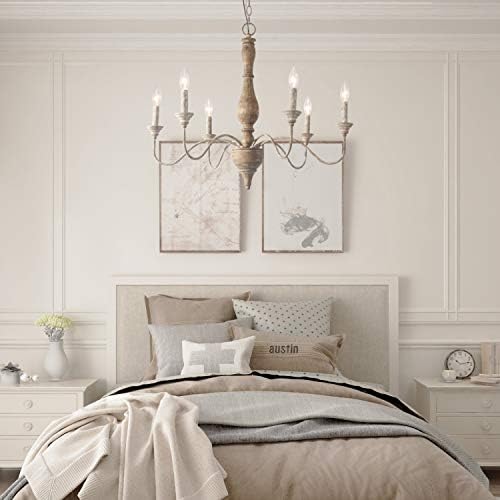LNC French Country 6 Light Wood Chandelier with Rust Arms