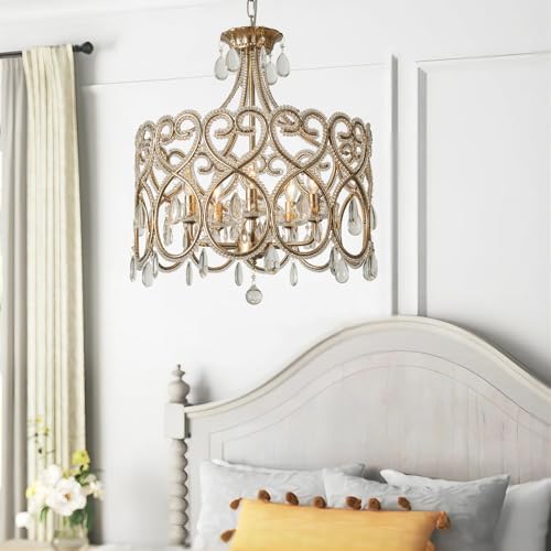 Antique Silver Crystal Chandelier with 5 Lights