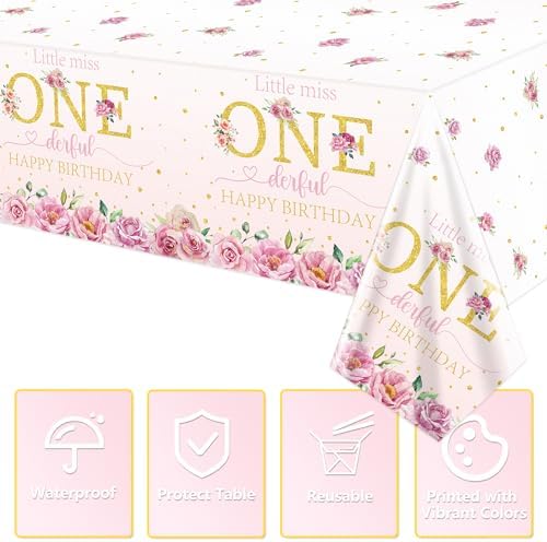 2 Pack Floral Little Miss Onederful 1st Birthday Tablecloths
