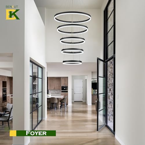 5-Rings LED Chandelier Black Dimmable with Remote Control