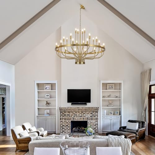 24 Light Gold Chandelier 3 Tier for Large Ceilings