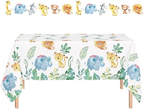Jungle Safari Tablecloths 54x108 Inches with Oh Baby Banner 4 Pack