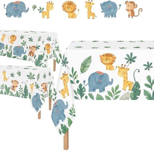 Jungle Safari Tablecloths 54x108 Inches with Oh Baby Banner 4 Pack