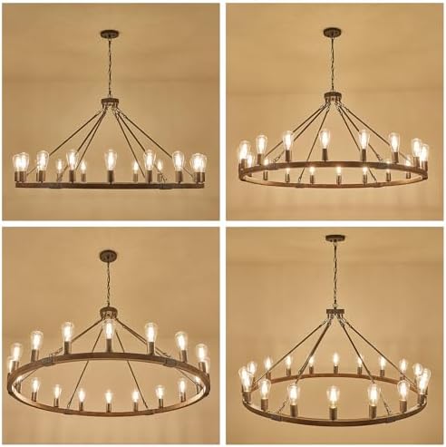 Benkut 47 Inch Black Wagon Wheel Chandelier 18 Light