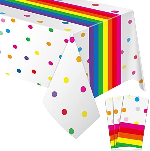Irenare Rainbow Polka Dot Plastic Tablecloths 3 Pack