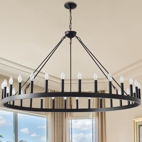 53 Inch 30 Light Farmhouse Wagon Wheel Chandelier