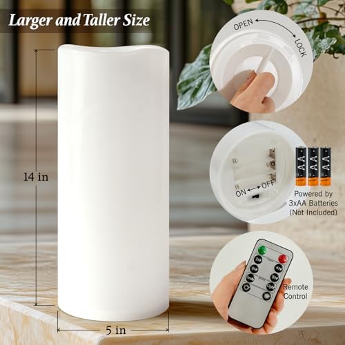 Yongmao 5x14 Inch Waterproof Flameless Candles Set of 2 with Remote and Timer