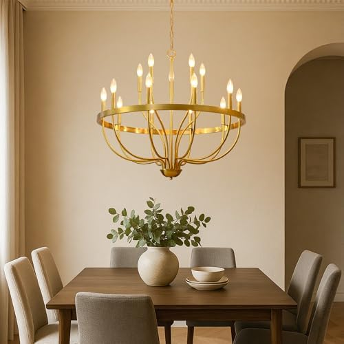 Modern Farmhouse Gold Chandelier 15 Light Pendant Lighting