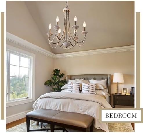 Wood Chandelier 6-Light French Country Farmhouse