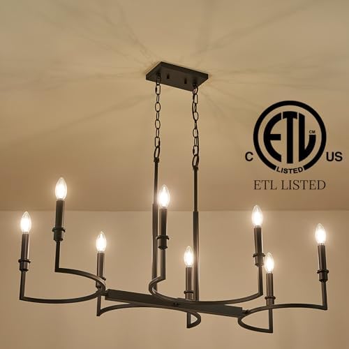 8-Light Black Rectangular Chandelier Dining Room Lighting