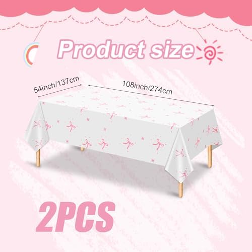 BOXOB 2pcs Coquette Pink Bow Tablecloth Wedding Baby Shower Decor