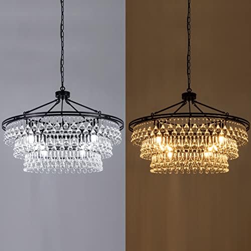 Wellmet 32 Inch Round Crystal Chandelier for Dining Room and Living Room